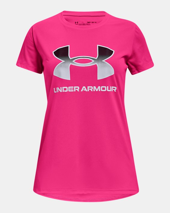 Girls' UA Tech™ Sportstyle Solid Short Sleeve, Pink, pdpMainDesktop image number 0
